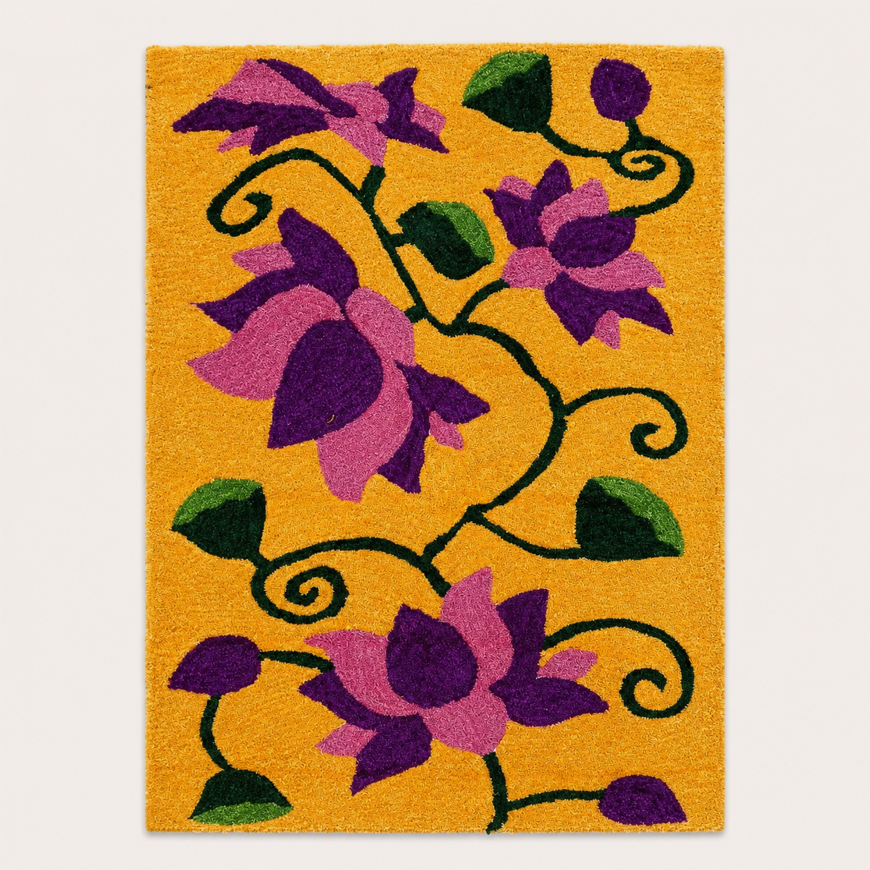 Mustard Yellow Floral Rangoli Mat