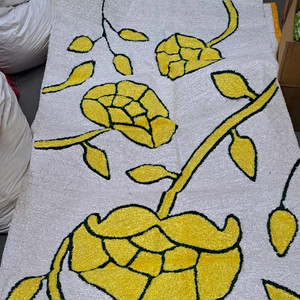 White Yellow Floral Rangoli Mat
