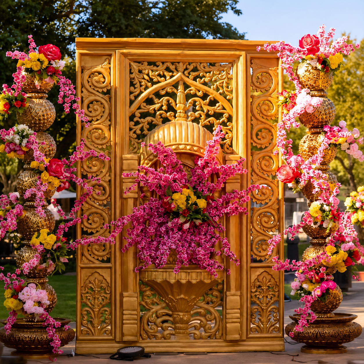 Royal Gold Floral Backdrop Panel Setup