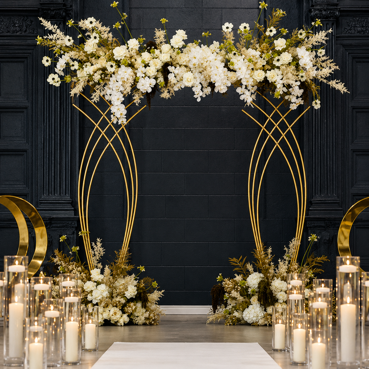Gold Floral Wedding Arch Backdrop