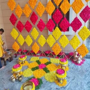 Haldi Floral Backdrop Setup
