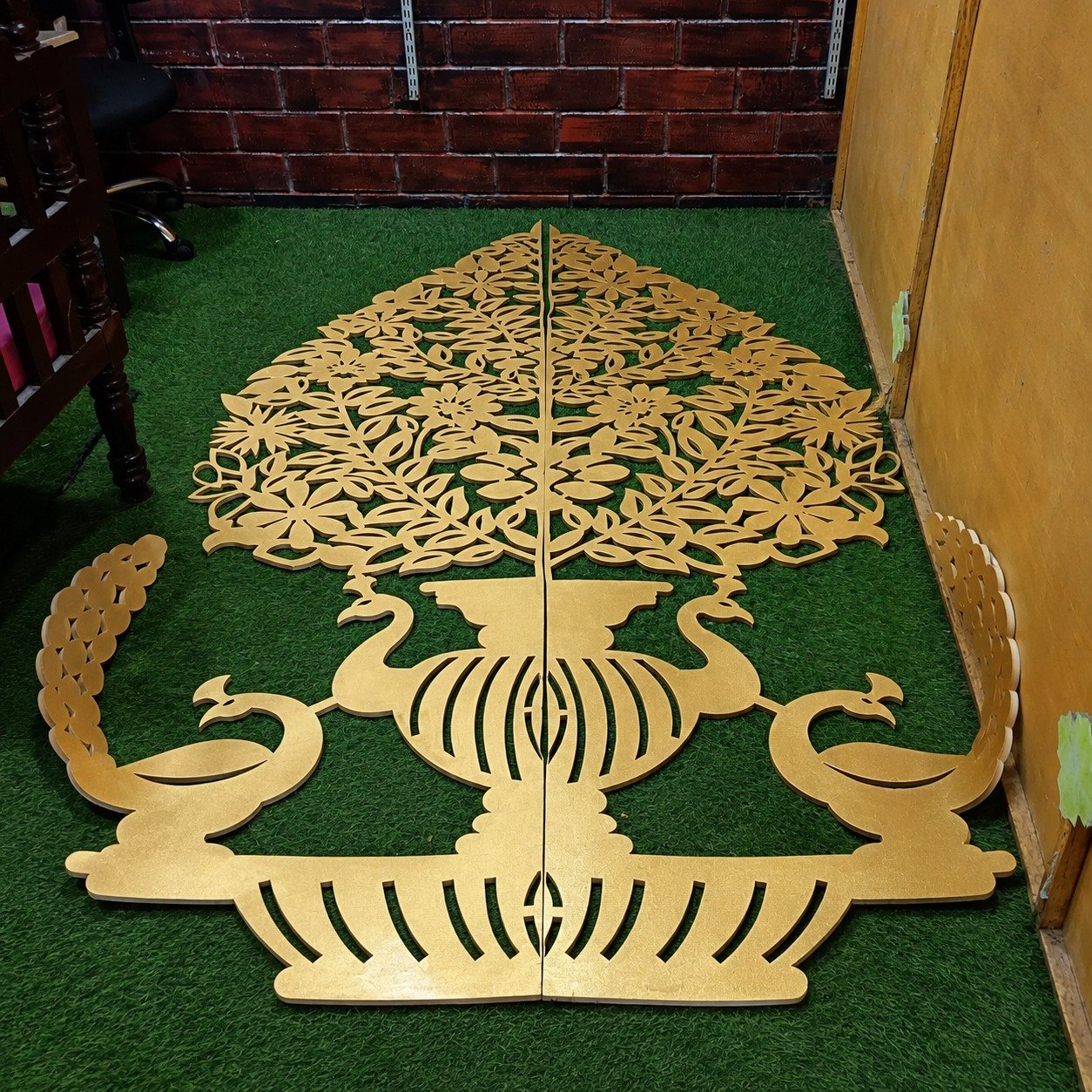 Golden Peacock Floral Panel