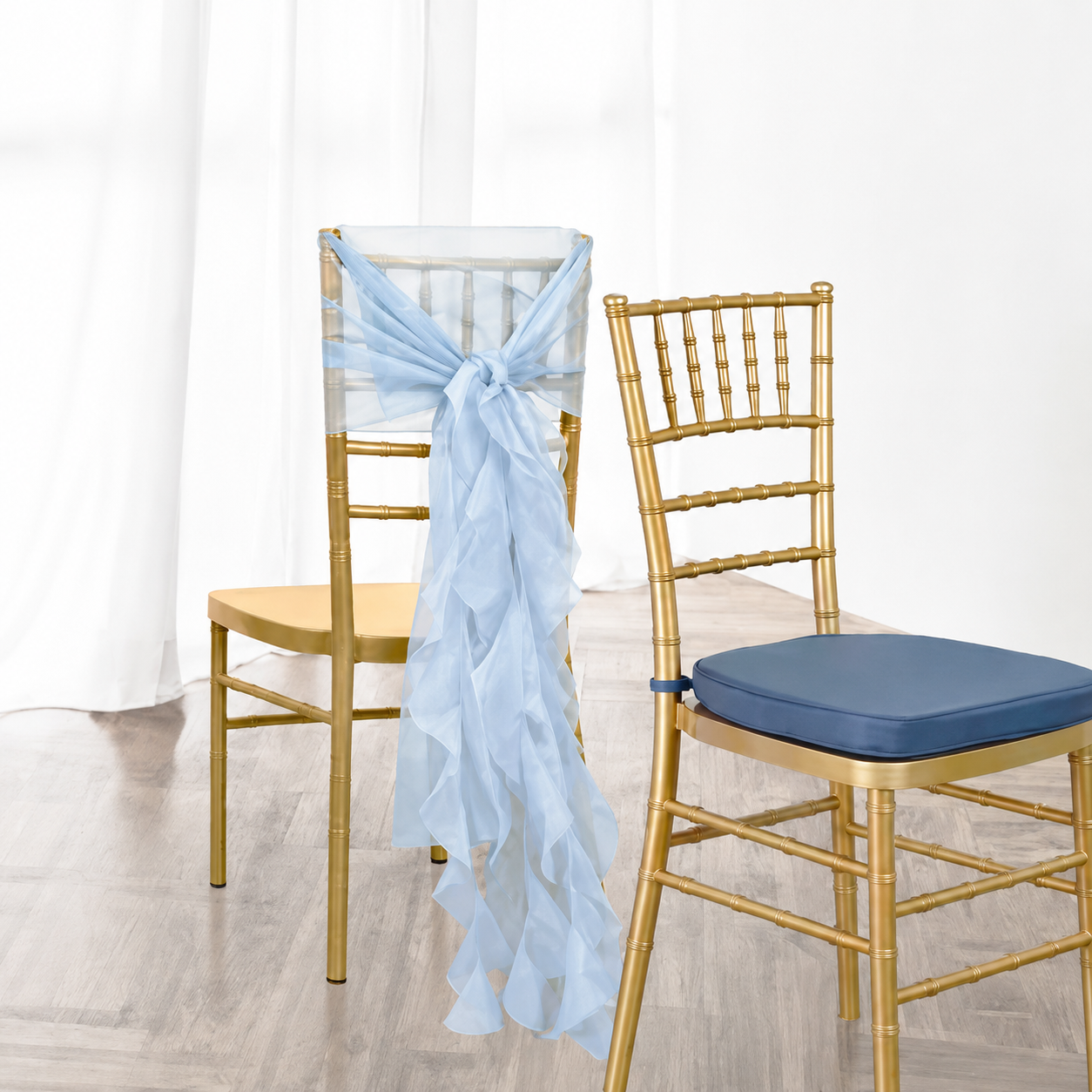 Gold Chiavari Chair with Organza Sash and Cushion