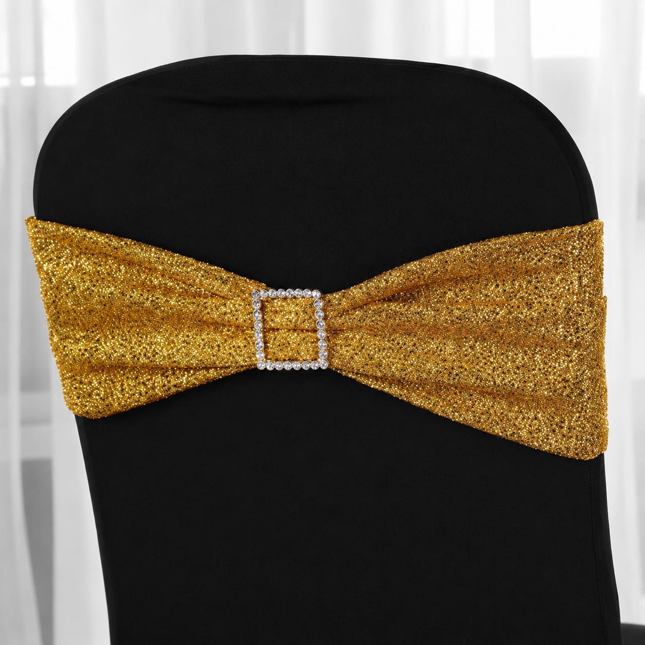 Gold Glitter Chair Band with Rhinestone Buckle