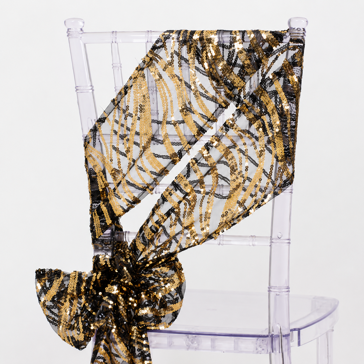 Black and Gold Sequin Chair Sash Bow