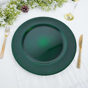 Dark Green Beaded Rim Dinner Plate