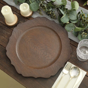 Brown Scalloped Wooden Serving Plate