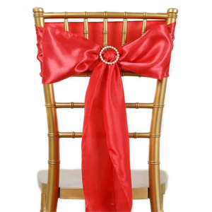 Red Satin Chair Sash Bow with Rhinestone Buckle for Chiavari Banquet Chairs