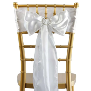 White Satin Chair Sash Bow with Rhinestone Buckle for Chiavari Banquet Chairs