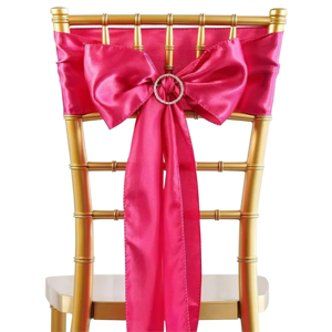 Fuchsia Satin Chair Sash Bow with Rhinestone Buckle for Chiavari Banquet Chairs