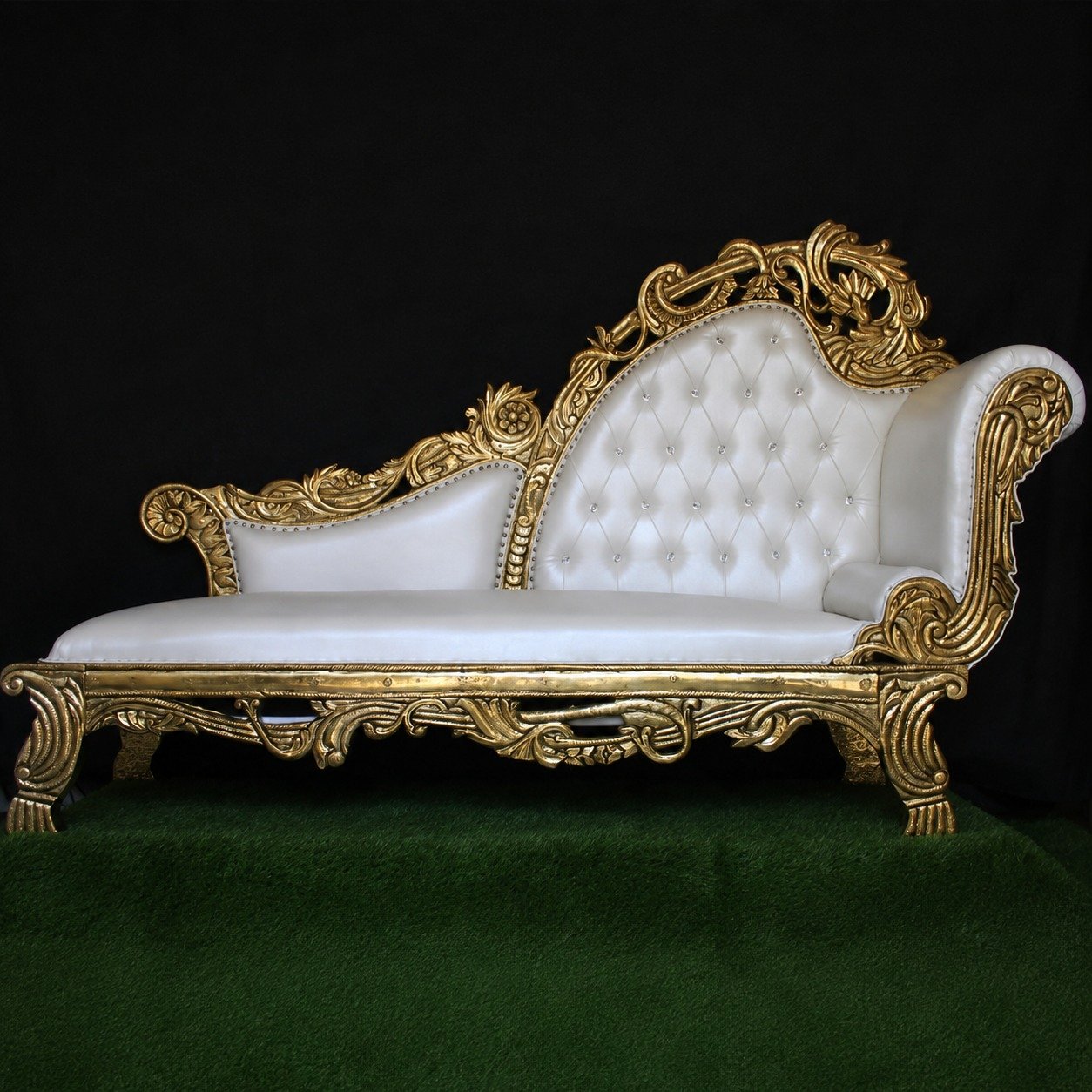 Royal White &amp;amp; Gold Chaise Lounge Sofa