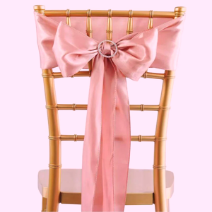 Baby Pink Satin Chair Sash Bow with Rhinestone Buckle for Chiavari Banquet Chairs