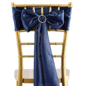 Navy Blue Satin Chair Sash Bow Cover