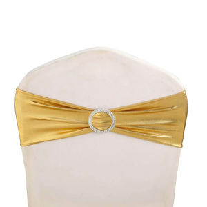 Gold Spandex Chair Band with Rhinestone Buckle