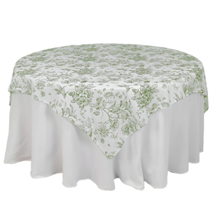 Polyester 70x70 Table Overlay White - Dusty Sage Green French Toile Pattern for Stylish Events