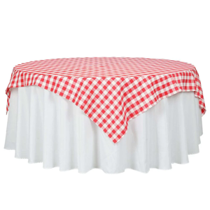 White/Red Polyester Square Table Overlay, 70 x 70