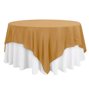 Polyester 90x90 Table Overlay Square Tablecloth Gold - Wrinkle-Resistant &amp; Durable Table Cover for Events