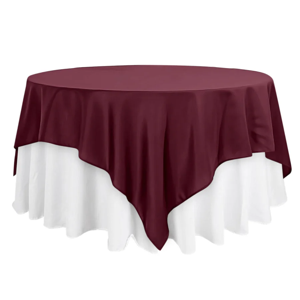 Wrinkle-Resistant Burgundy Square Tablecloth Overlay, 90 x 90