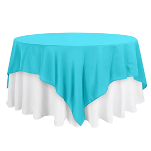 Wrinkle-Resistant Turquoise Square Tablecloth Overlay, 90 x 90