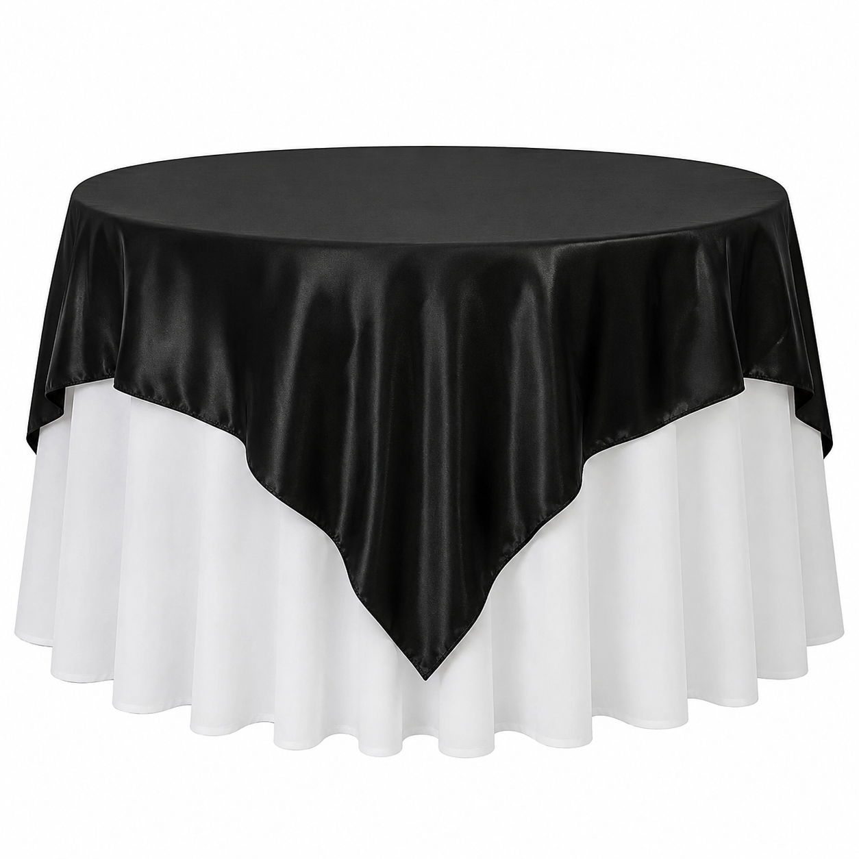 Black Satin Table Overlay 60 x 60 – Silky Smooth Square Table Cover