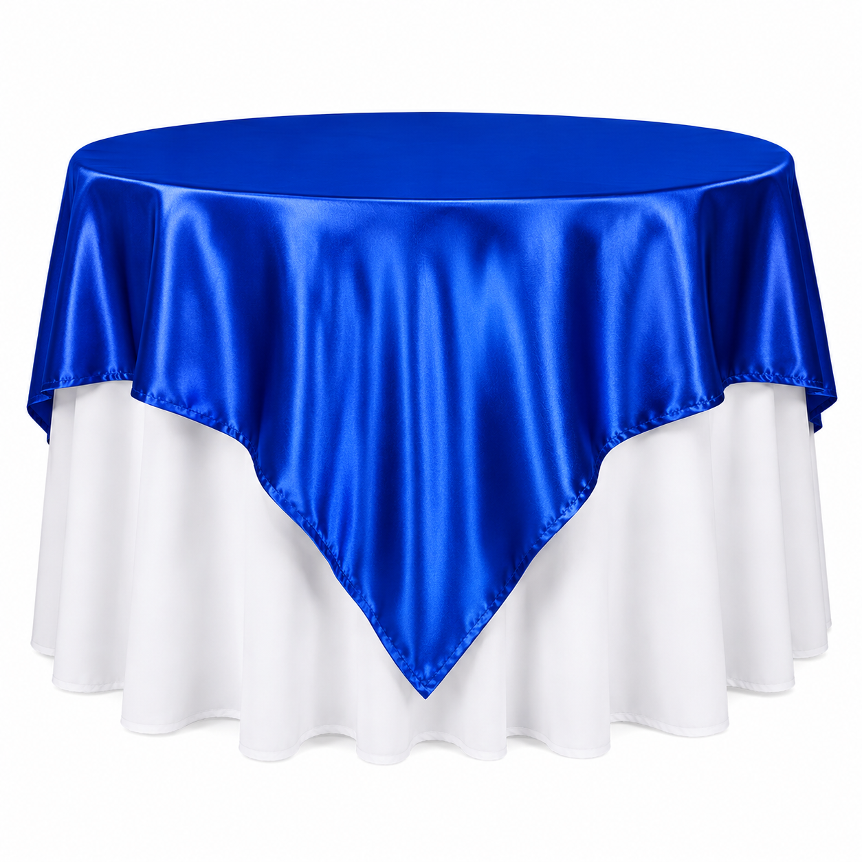Luxury Royal Blue Satin Table Overlay – 60 x 60 Square Tablecloth for Elegant Décor