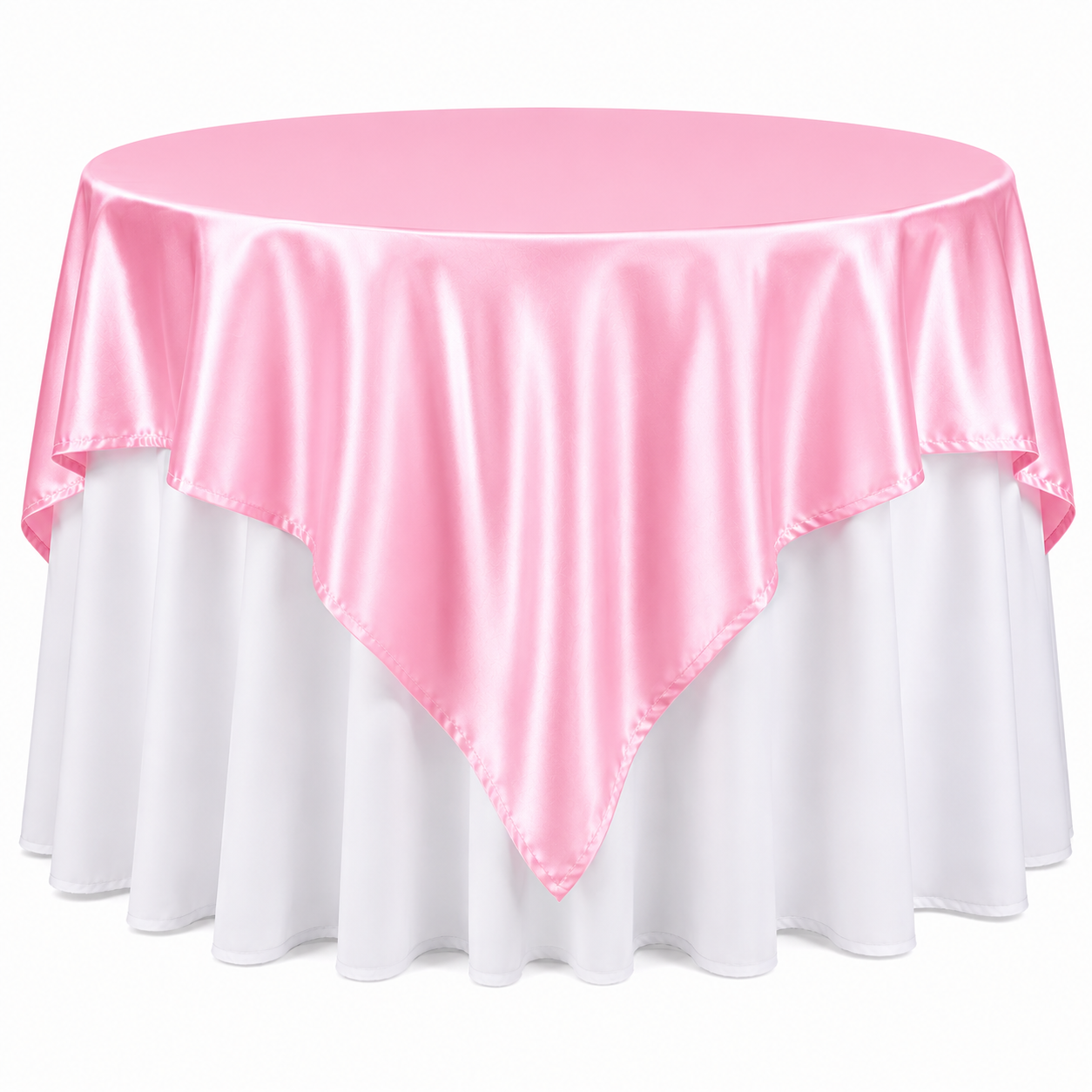 Baby Pink Satin Table Overlay 60 x 60 – Elegant Silky Square Table Cover