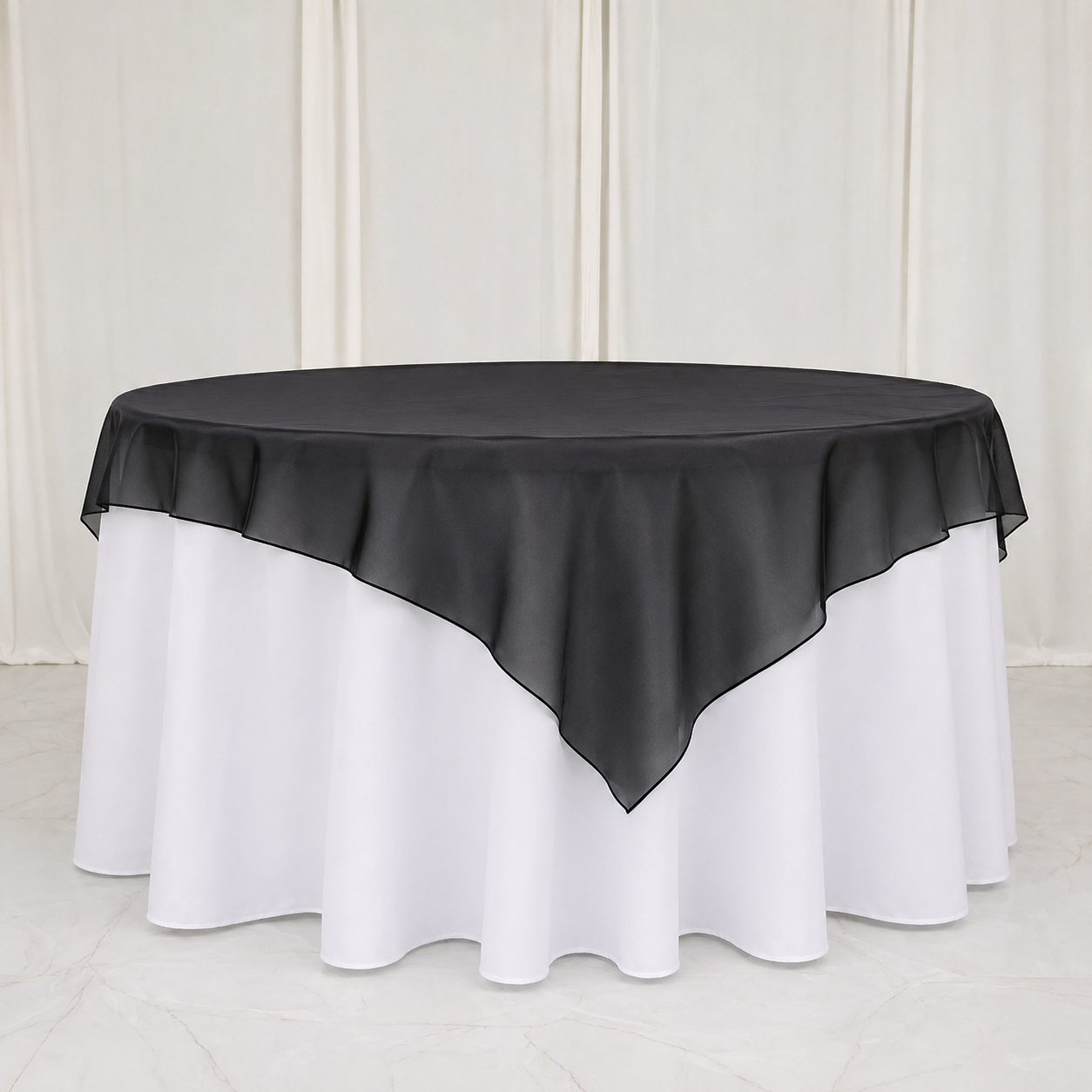 Premium Black Organza Table Cover Overlay 72 x 72