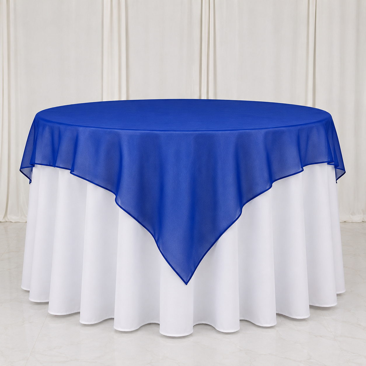 72 x 72 Royal Blue Organza Table Topper for Banquets and Special Occasions