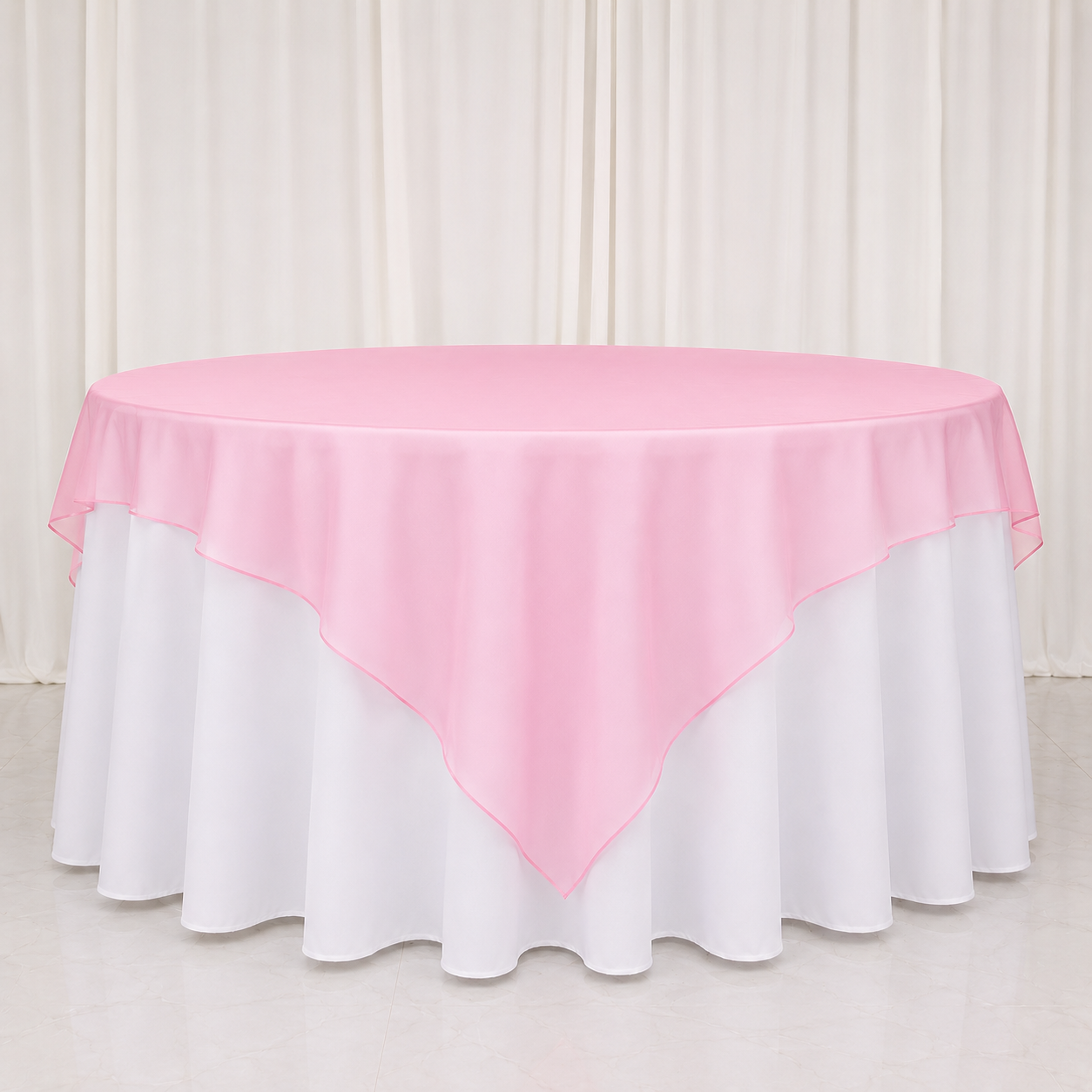 Baby Pink Organza Event Table Overlay 72 x 72 – Lightweight Sheer Fabric