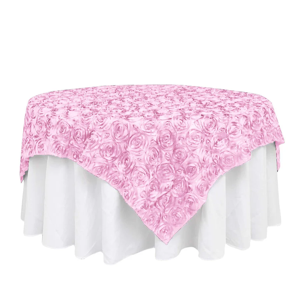 Pink Satin Table Topper 72 x 72 – Raised Rosette Design for Elegant Events