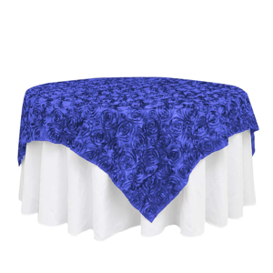 Royal Blue Satin Table Topper 72 x 72 – Raised Rosette Design for Elegant Events
