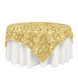 Champagne Satin Table Topper 72 x 72 – Raised Rosette Design for Elegant Events