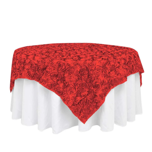 Red Satin Table Topper 72 x 72 – Raised Rosette Design for Elegant Events