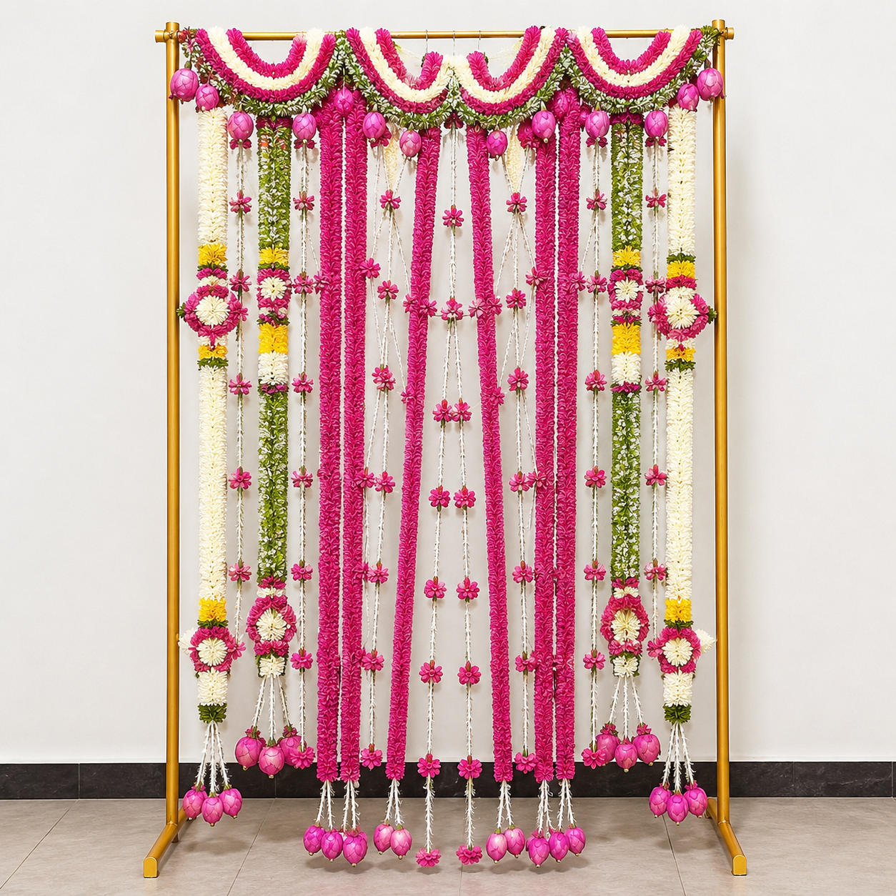 Artificial Floral Hanging Backdrop Decoration Panel with Lotus Tassels