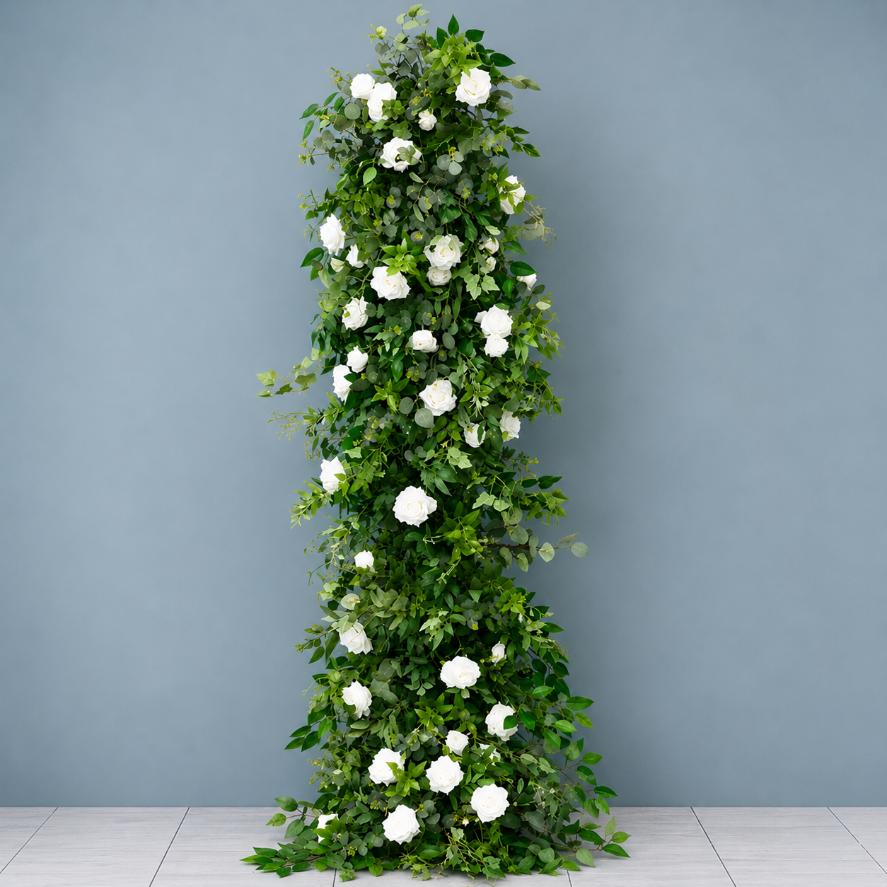 Artificial White Rose Floral Pillar Stand Decoration