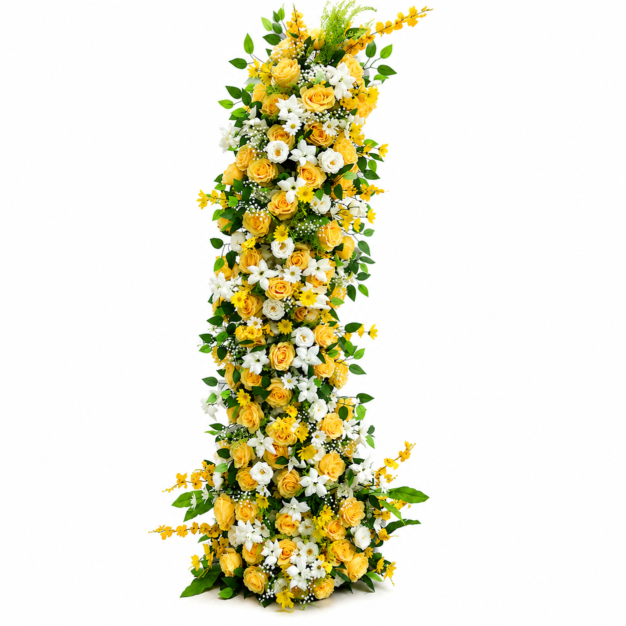 Artificial Yellow and White Floral Pillar Arrangement
