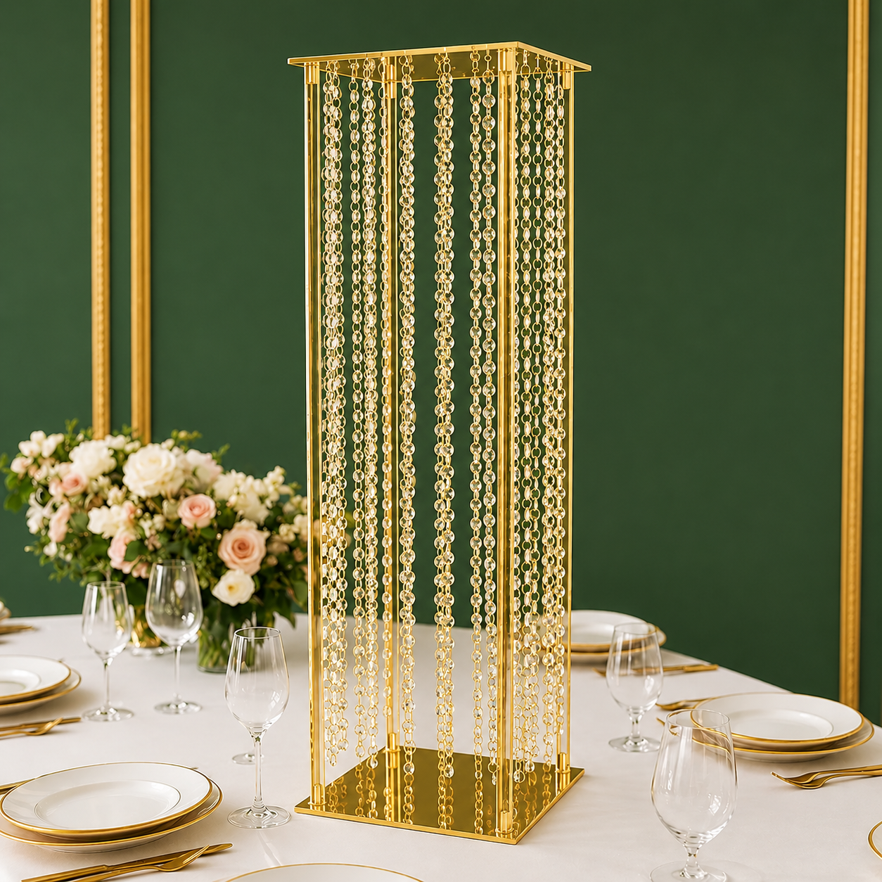 Acrylic Flower Pedestal Vase Pillar Stand with Crystal Beads Clear - Decorative Wedding Floor Centerpiece 32